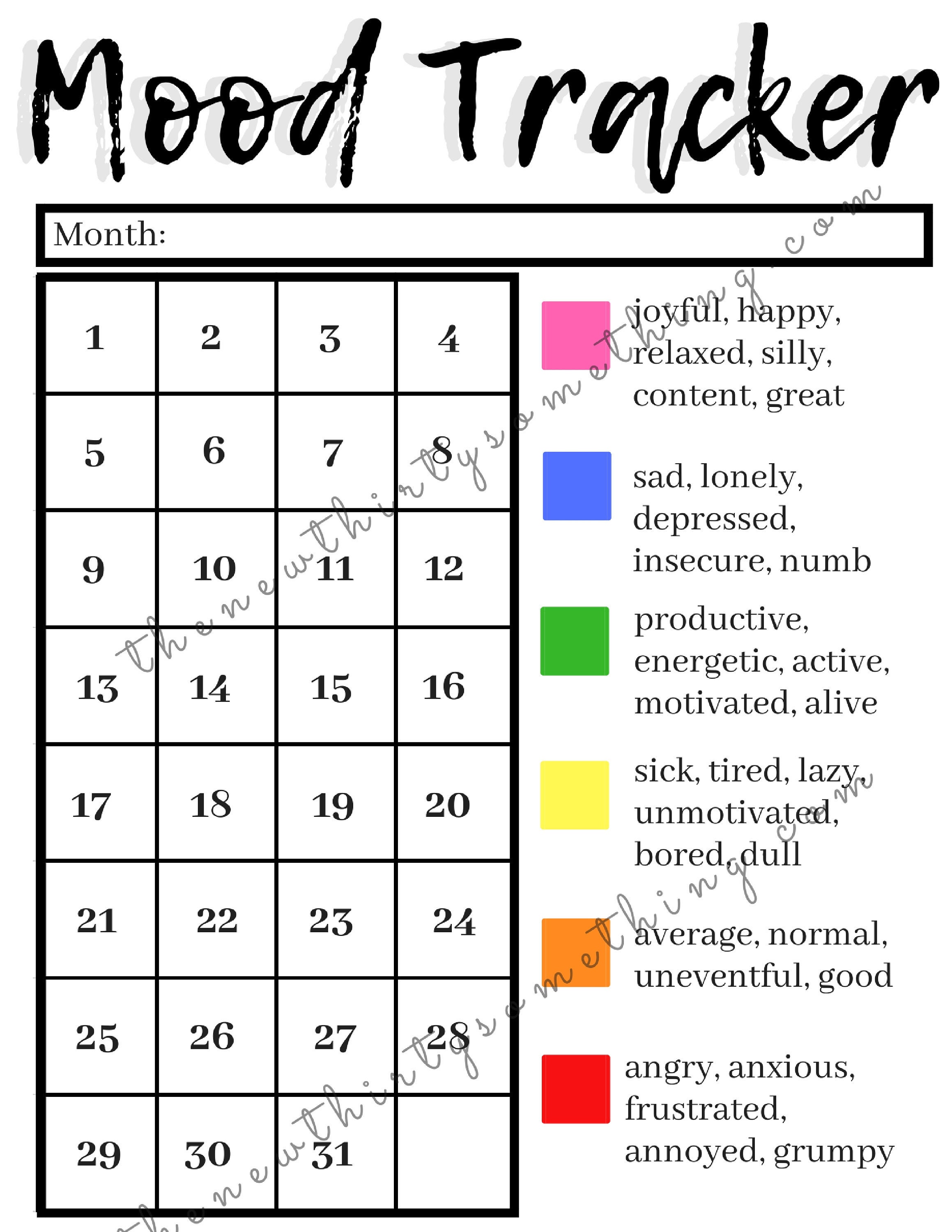 Mental Health Mood Tracker Printable