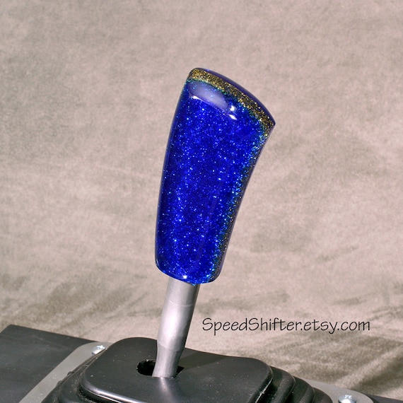 Vivid Blue with Gold. SHIFT KNOB, Thread Mount or Universal Fit. For your Hot Rod, Rat Rod, Cool Ride, Sports Car