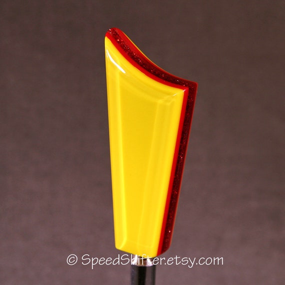 Yellow and Red. SHIFT KNOB, Specific Thread Mount or Universal Fit.  With layers of clear.  For your Hot Rod, Rat Rod, Cool Ride, Sports Car