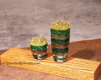 Custom Column Shift Knobs - Metalflake Green and Gold, Hot Rod, Custom Car Shifter