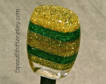 GOLD GREEN METALFLAKE, Shift Knob, Specific Thread Mount or Universal Fit.  For your Hot Rod, Rat Rod, Cool Ride, Sports Car