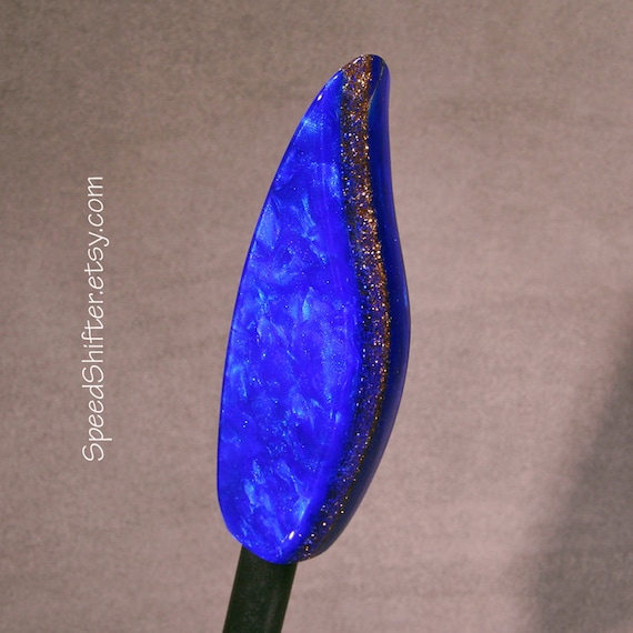 MARBLED BLUE Handle, Shift Knob, With Gold, Specific Thread Mount or Universal Fit.  For your Hot Rod, Rat Rod, Cool Ride, Sports Car