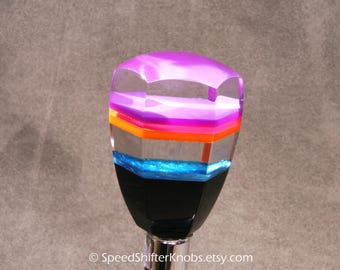 Stacked Acrylic Shift Knob, Purple, Orange, Turquoise, Hot Rod, Rat Rod