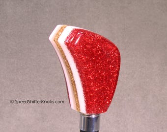 Metalflake SHIFT KNOB, Red and Gold Acrylic, Custom Fit