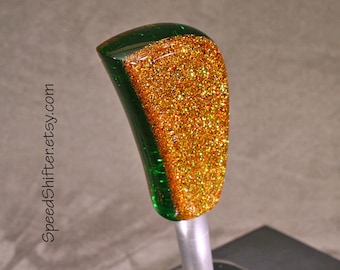 Manopla de câmbio holográfica verde dourada em acrílico, para carro personalizado estilo Rat Rod.