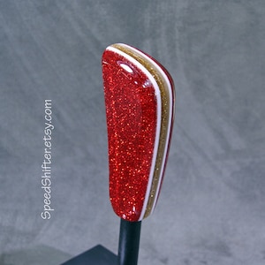 Electric Red with Gold and White SHIFT KNOB, Specific Thread Mount or Universal Fit.  For your Hot Rod, Rat Rod, Cool Ride, Sports Car