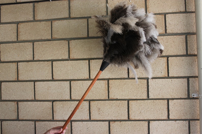 Extra large soft full head ostrich feather duster clear gloss wood handle 90cm overall 36 inch image 4