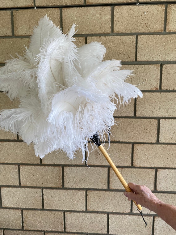 Extra Large Feather Head White Ostrich Feather Display Duster Wood