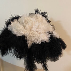 Black and white combined first grade ostrich feather display duster 50cm, overall- soft feathers 22-25cm length