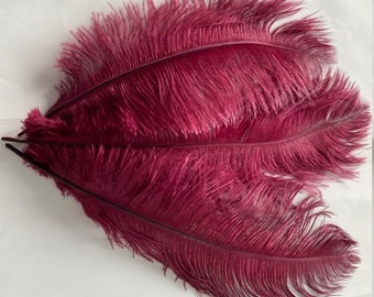 Three ( 3 ) burgundy drabs second grade ostrich feathers 11-13 inch ( 28-32cm )