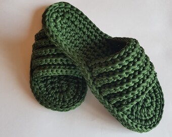 Cozy green handcrafted crochet slippers perfect for gifts