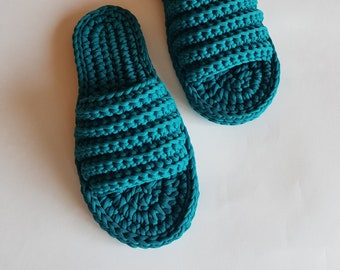 Cozy Turquoise Green Handcrafted Crochet Slippers Perfect for Holiday Gifts