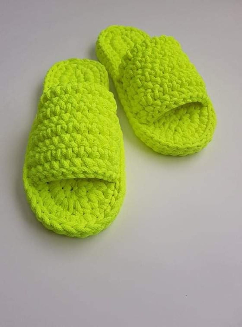 Handcrafted Neon Yellow Color Chunky Crochet Slippers - Cozy Home Footwear