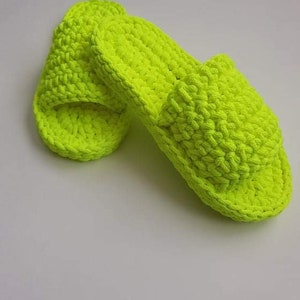 Handcrafted Neon Yellow Color Chunky Crochet Slippers - Cozy Home Footwear