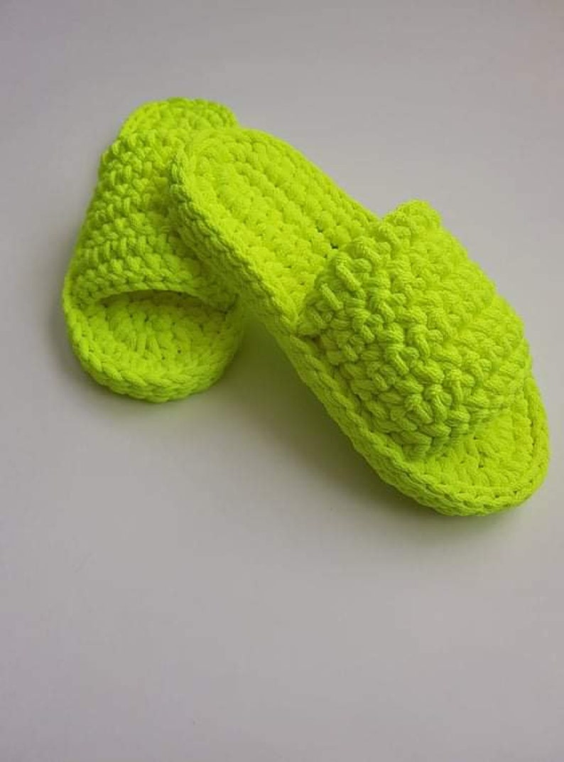 Handcrafted Neon Yellow Color Chunky Crochet Slippers - Cozy Home Footwear