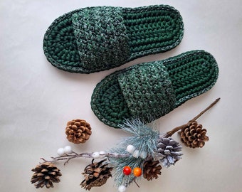 Shiny Christmas handcrafted crochet slippers perfect for gifts