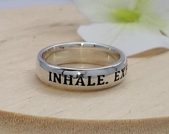 Yoga Ring Meditation Breathe Handmade Sterling Silver Quote Ring Gift