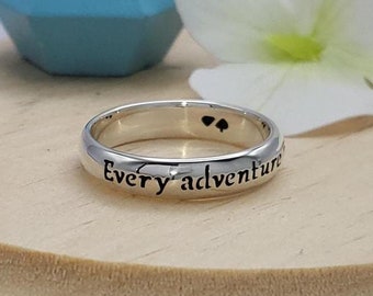 Alice in Wonderland Ring: Sterling Silver "Every adventure requires a first step"
