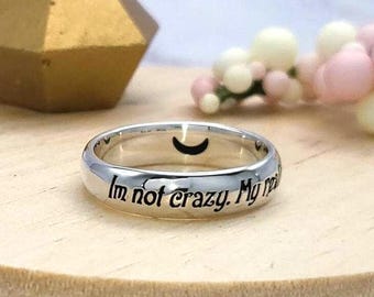 Cheshire Cat Sterling Silver Ring: Alice in Wonderland Quote Jewelry