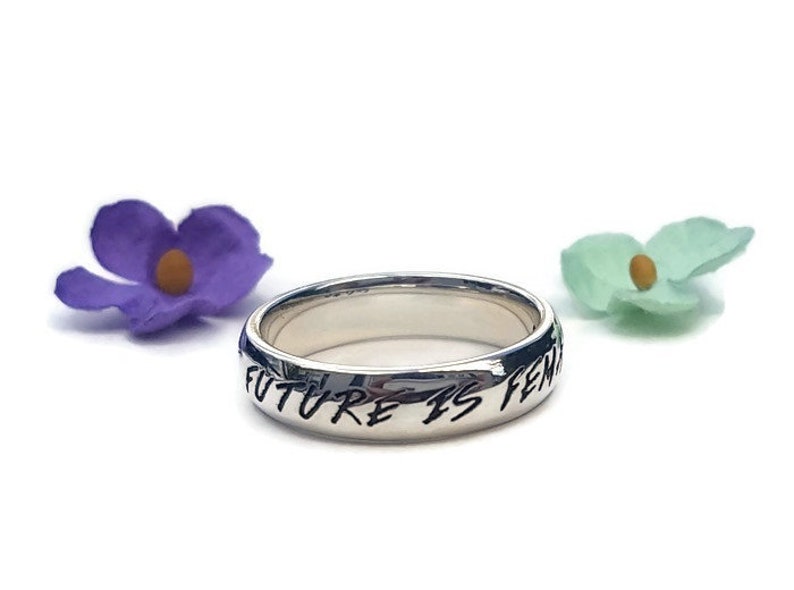 Gift for Daughter Graduation Gift For Her Sterling Silver Stack Ring Feminist Quote Ring Smash the Patriarchy Girl Power Best Bitches