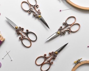Antique Vintage Design Scissors - Aged Bronze. Filigree Embroidery Scissors. Stainless Steel Sewing & Cross Stitch Scissors Bronze Scissors