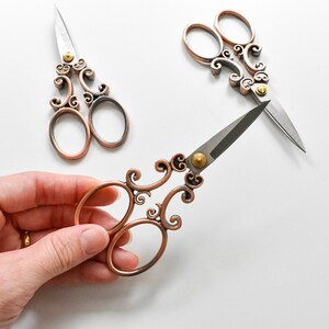 Antique Vintage Design Scissors Aged Bronze. Filigree Embroidery Scissors. Stainless Steel Sewing & Cross Stitch Scissors Bronze Scissors image 4