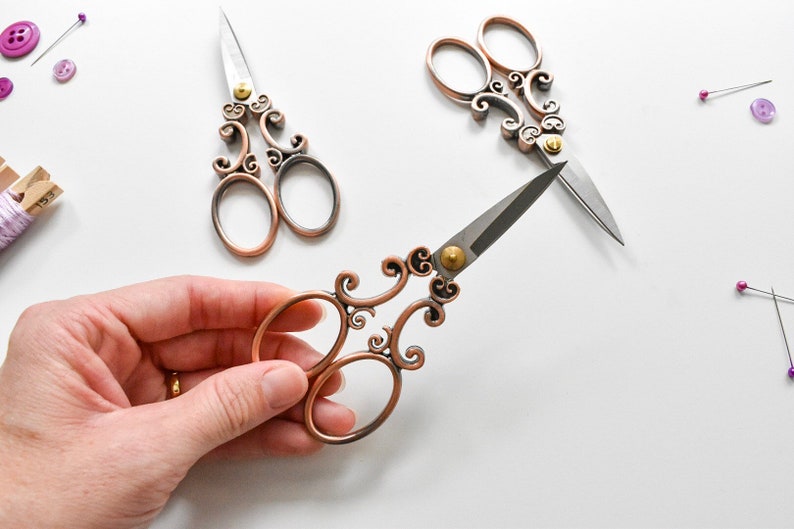 Antique Vintage Design Scissors Aged Bronze. Filigree Embroidery Scissors. Stainless Steel Sewing & Cross Stitch Scissors Bronze Scissors image 4