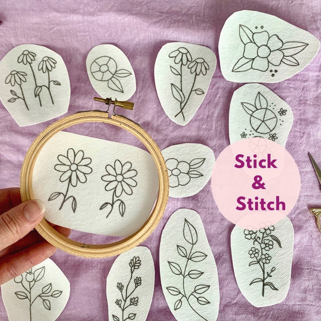 Cute Floral Hand Embroidery Pattern, Stick and Stitch Transfer Patch, Peel  and Stick Embroidery Paper, Trendy Embroidery Pack for Clothes 