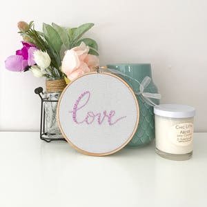 Love Embroidery Hoop Art, Love Embroidery Art, Modern Embroidery, Hand Embroidered, Home Decor, Wedding Anniversary Gift House Warming Gift image 10