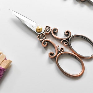 Antique Vintage Design Scissors Aged Bronze. Filigree Embroidery Scissors. Stainless Steel Sewing & Cross Stitch Scissors Bronze Scissors image 3