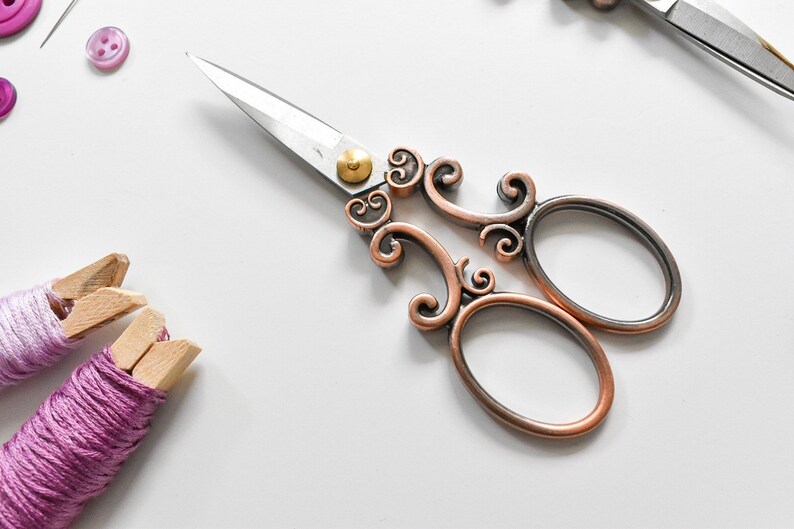 Antique Vintage Design Scissors Aged Bronze. Filigree Embroidery Scissors. Stainless Steel Sewing & Cross Stitch Scissors Bronze Scissors image 3