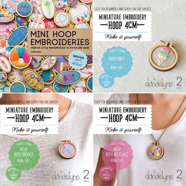 Dandelyne Miniature Embroidery Hoop Pack - 1.6"/4CM - ROUND | Mini Hoop Kit, Brooch Hoop Kit, Necklace Hoop Kit, DIY Mini Hoops, Tiny Hoops
