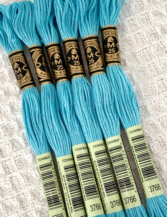 Blue DMC Embroidery Stranded Cotton Floss DMC 3766 & DMC 3846, Light  Peacock Bright Turquoise Cross Stitch Thread, 8m Colourfast Skeins 