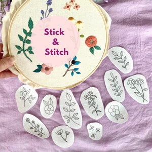 Wildflower Stick and Stitch Embroidery Transfer Patches, Make your own Botanical Flowers Leaves embroidery hoop, DIY Embroidery Patches