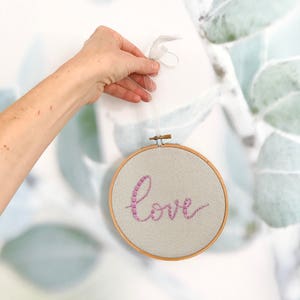 Love Embroidery Hoop Art, Love Embroidery Art, Modern Embroidery, Hand Embroidered, Home Decor, Wedding Anniversary Gift House Warming Gift image 5