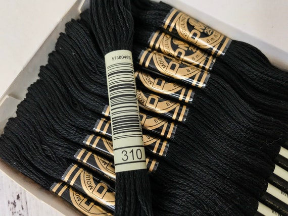 DMC 310 Black Embroidery Floss. 2 or 3 Skein Pack Black Cotton