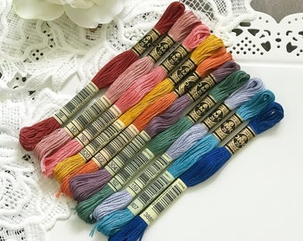 DMC Floss Bundle | Vintage Palette 10 Skein Pack - Floss Colour Palette, DMC Embroidery Thread Bundle, Cotton Embroidery Floss, Cross Stitch