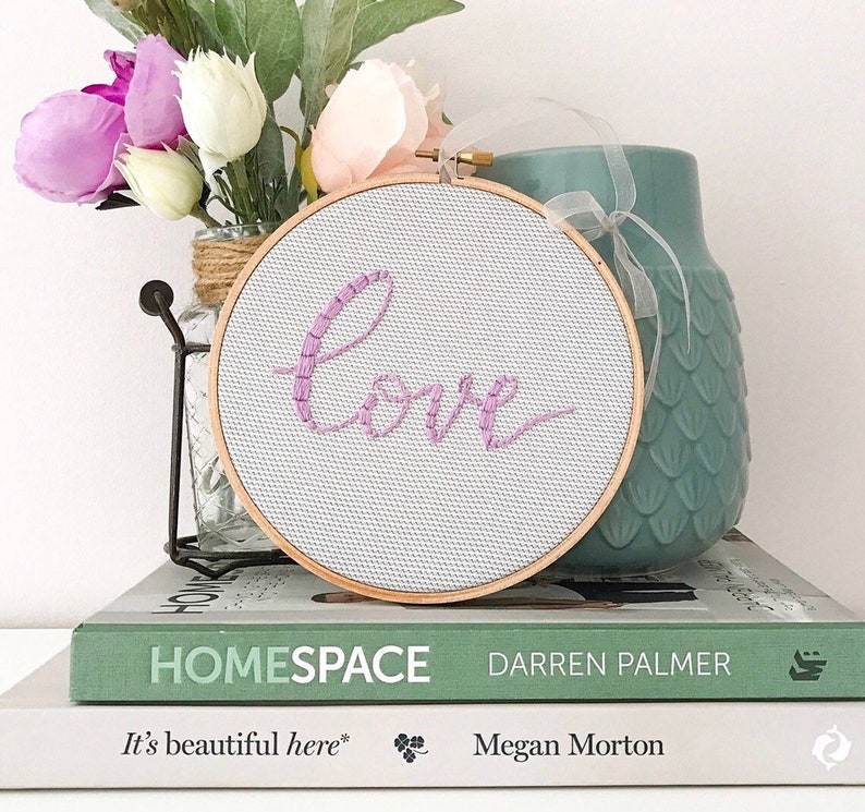 Love Embroidery Hoop Art, Love Embroidery Art, Modern Embroidery, Hand Embroidered, Home Decor, Wedding Anniversary Gift House Warming Gift image 1