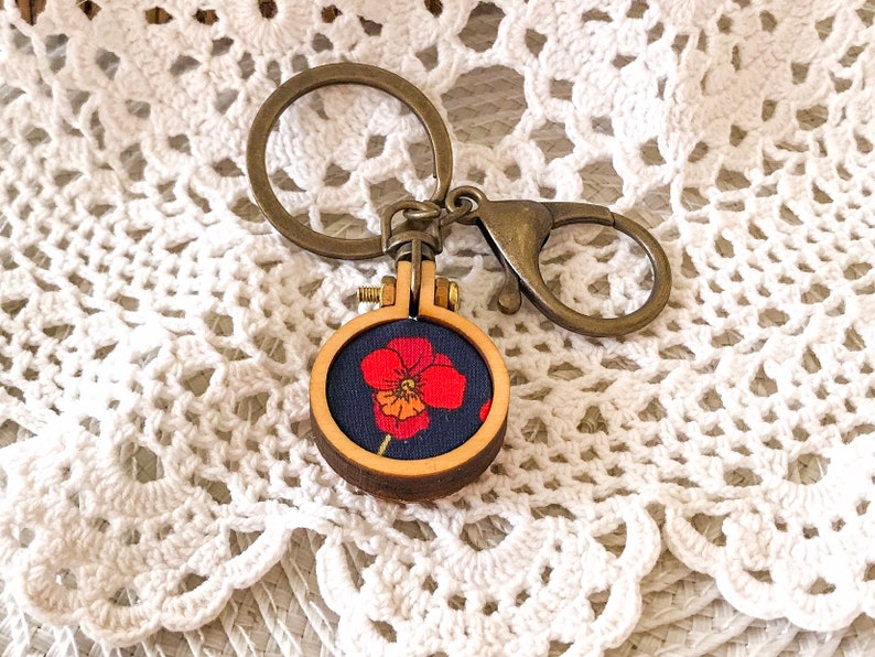 Remembrance Poppy KeychainKey Ring Liberty Art Fabric Red Poppy Bag Chain Red Poppies Rememberance Anzac Day
