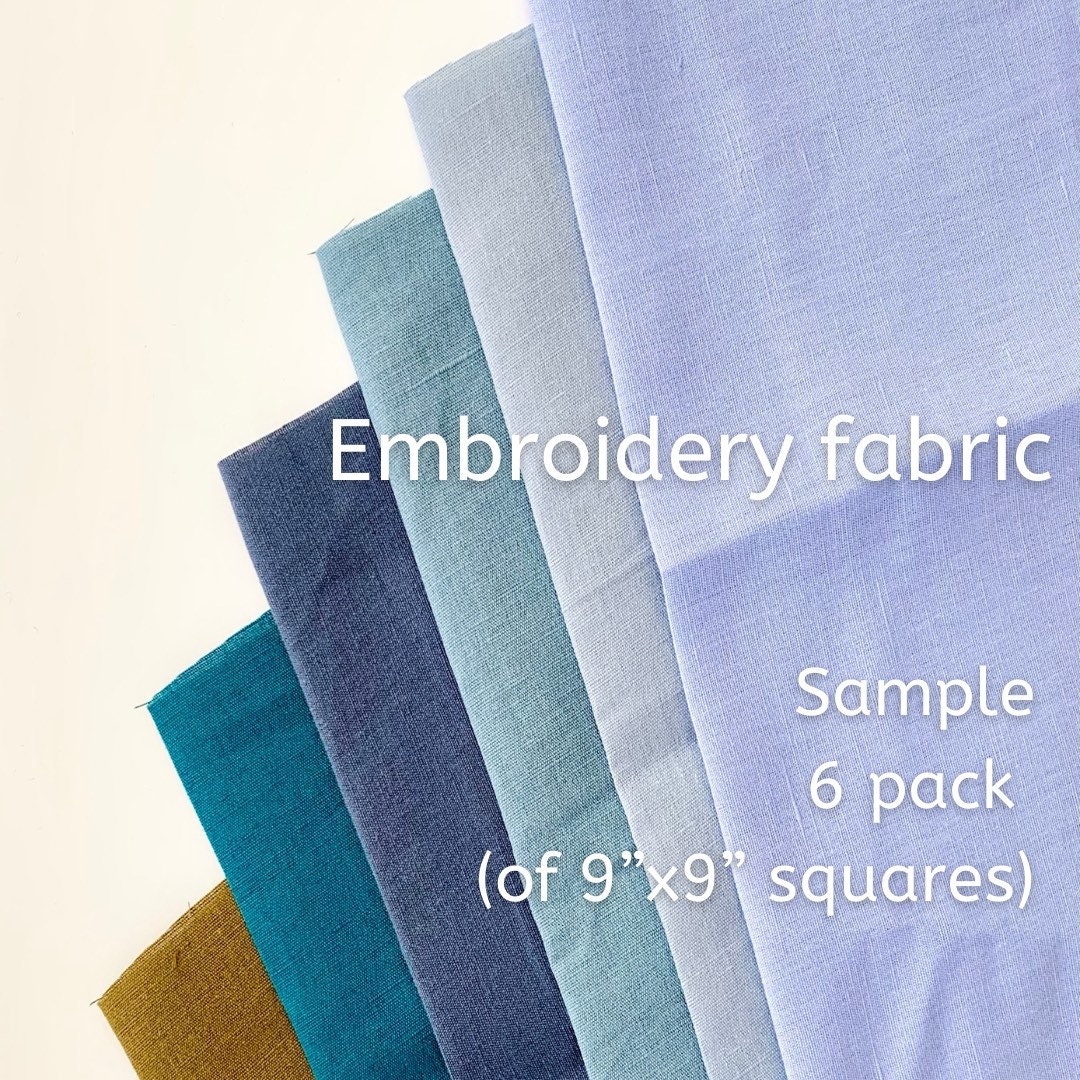 Embroidery Fabric 6 Sample Pack, Blue Green Linen Fabric for Hand