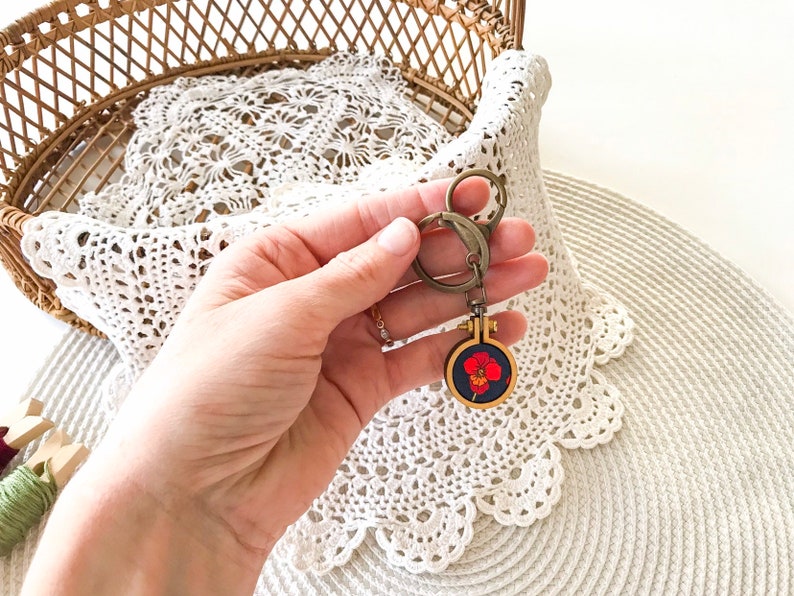 Remembrance Poppy KeychainKey Ring Liberty Art Fabric Red Poppy Bag Chain Red Poppies Rememberance Anzac Day