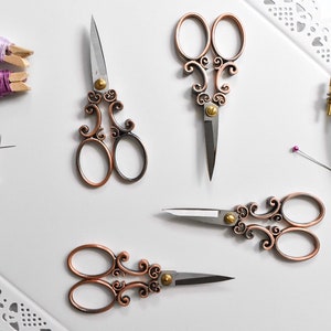 Antique Vintage Design Scissors Aged Bronze. Filigree Embroidery Scissors. Stainless Steel Sewing & Cross Stitch Scissors Bronze Scissors image 8