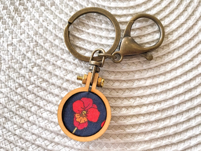 Remembrance Poppy KeychainKey Ring Liberty Art Fabric Red Poppy Bag Chain Red Poppies Rememberance Anzac Day