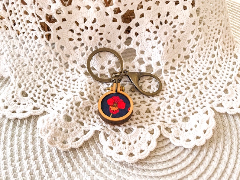 Remembrance Poppy KeychainKey Ring Liberty Art Fabric Red Poppy Bag Chain Red Poppies Rememberance Anzac Day