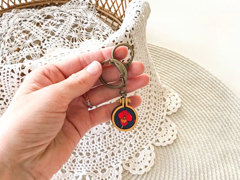 Remembrance Poppy KeychainKey Ring Liberty Art Fabric Red Poppy Bag Chain Red Poppies Rememberance Anzac Day