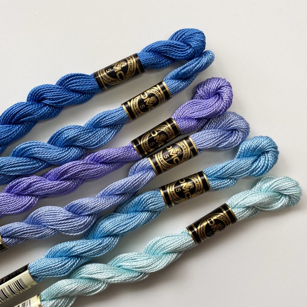 Size 5 DMC Pearl Cotton Thread Art. #115 - Light & Dark Blue Shades | DMC Perle Size 5, Cross Stitch, Embroidery Floss, Friendship Bracelet