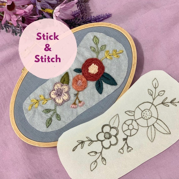 Stick and Stitch Embroidery Patterns, Water Soluble Patterns for Clothing,  Stick on Floral Embroidery Designs, Botanical Embroidery Patterns 