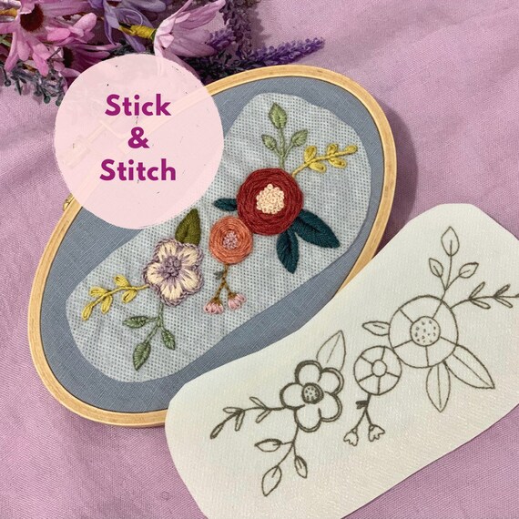 Cute Floral Hand Embroidery Pattern, Stick and Stitch Transfer Patch, Peel  and Stick Embroidery Paper, Trendy Embroidery Pack for Clothes 