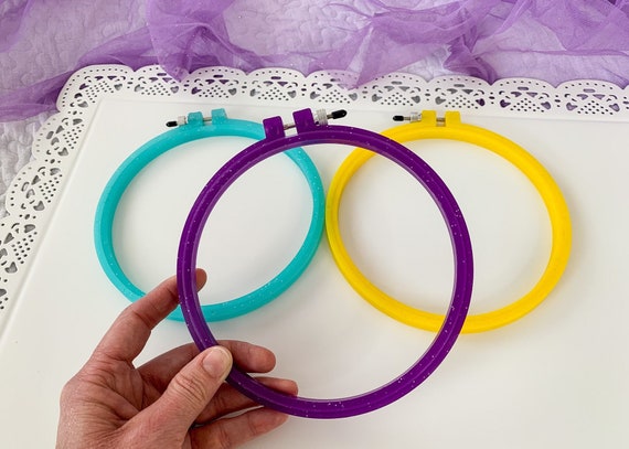 Anchor Sparkle Plastic Embroidery Hoop Assorted Colors-10 Diameter Blue,  Purple Or Yellow