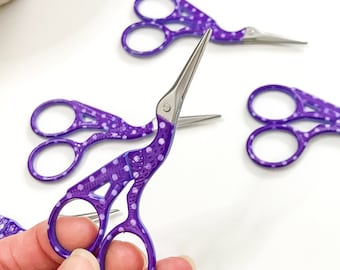 Purple Polka-dot Stork Scissors. Small Embroidery Scissors. Cute Craft Scissors. Sewing Scissors. Fun Retro Style Crane Scissors